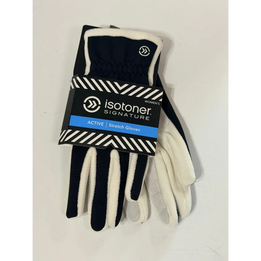 Isotoner Signature Womens Active Stretch Gloves Black Ivory Lycra One Size‎ NWT